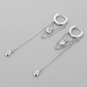 *NEW 925 Sterling Silver Diamond Drop Hoops